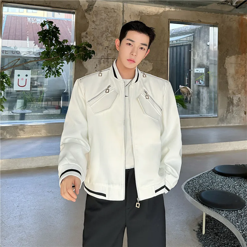 Fashion 2024 Early Spring New Coat Loose Casual Metal Zipper Cardigan Baseball Uniform Jackets Men Trendy Long Sleeve Coats