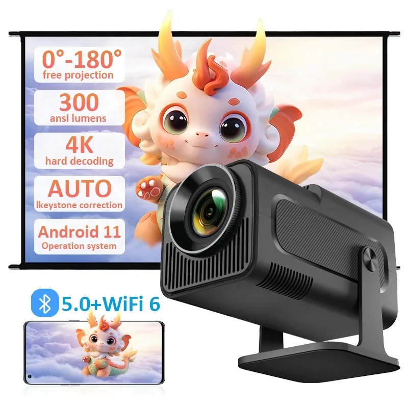 New Design 1080P Projector 4K hy320 Dual WiFi6 Android11 Allwinner H713 BT5.0 Outdoor Indoor Portable Projectors Full HD