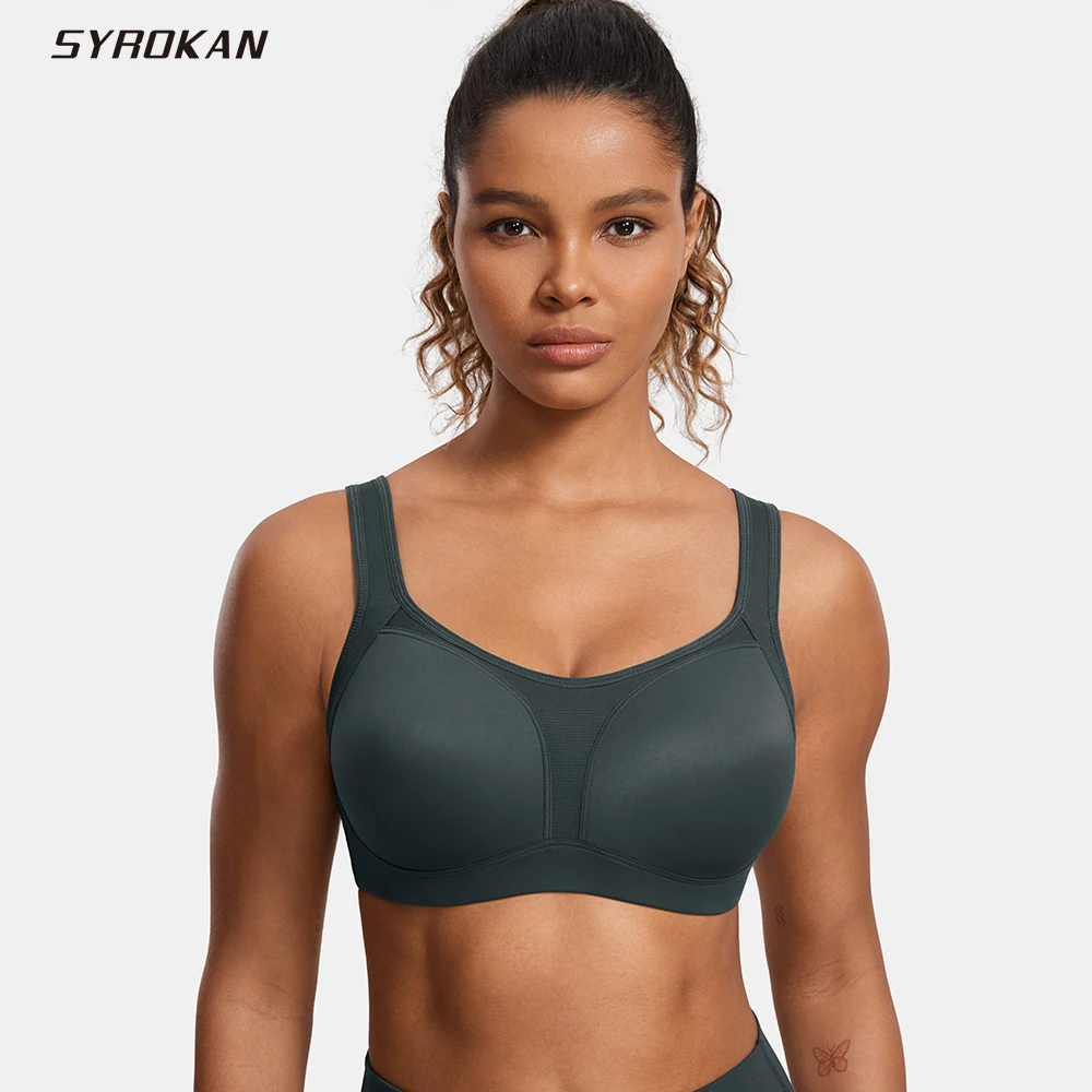 SYROKAN Women's High Impact Underwire Sports Bra High Support Large Bust Padded Adjustable Straps Running Bra