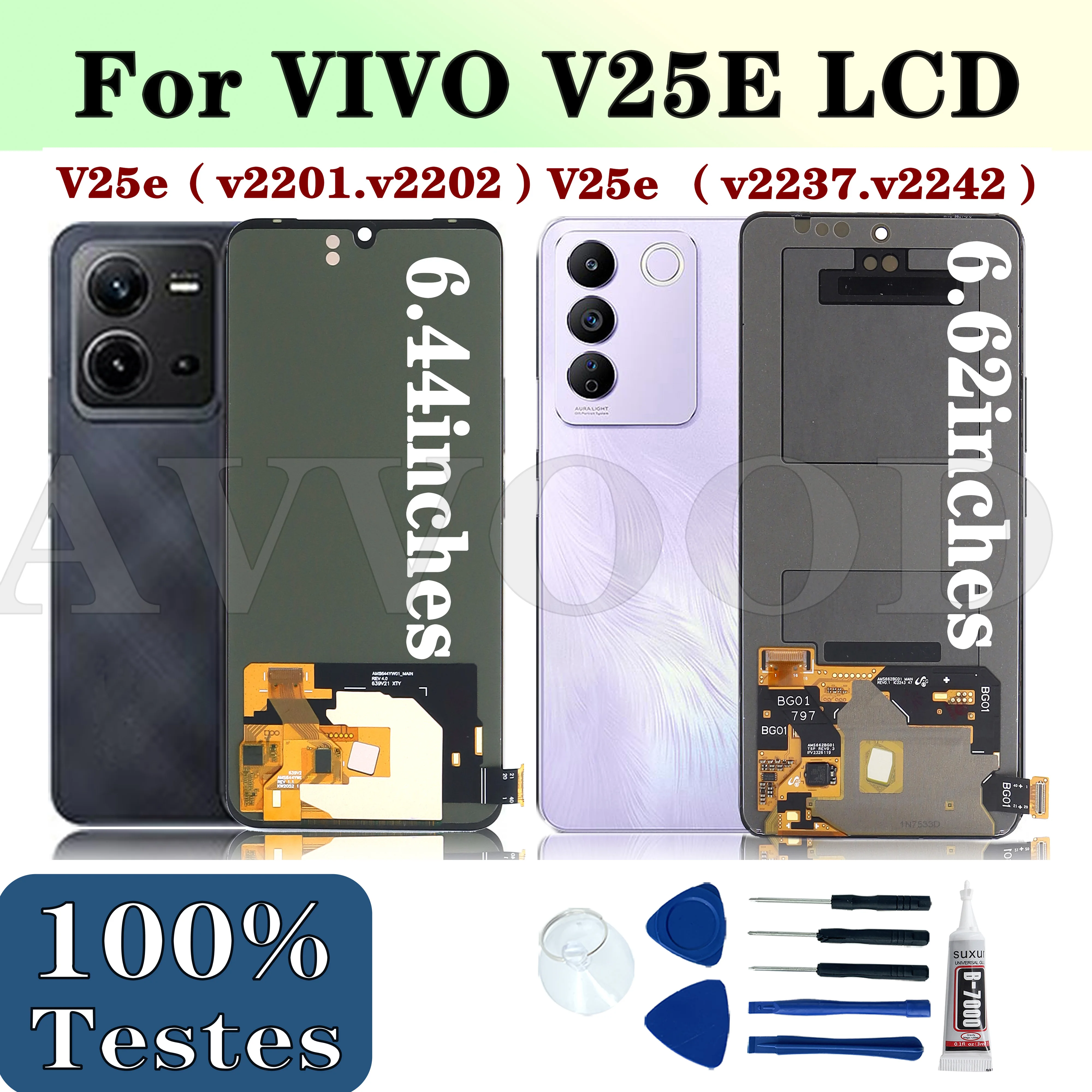 vivo-v25-v25e-lcd-v2202-v2201用oledディスプレイ画面タッチパネルデジタイザーアセンブリ交換、vivo-v25e-v2237-v2242lcd用
