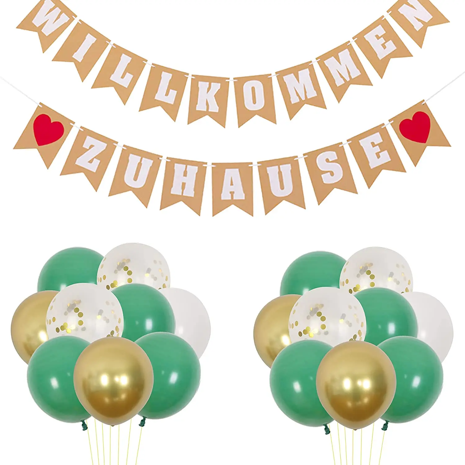 

Cheereveal Welcome Home Theme Party Decoration with Willkommen Zuhause Banner Sage Green Balloons Home Party Decor Supplies