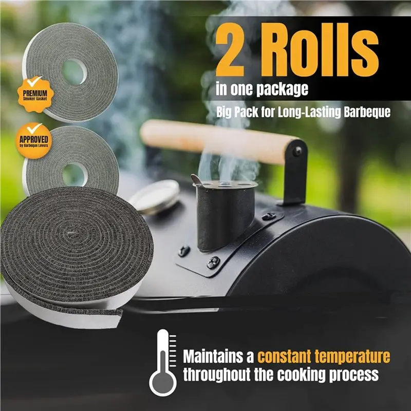 4 Pack 10 FT Smoker Gasket Seal -1/2In 1/8In Hi-Temp Grill Gasket - Self Stick Fire Smoker Seal - Tape For Nomex BBQ Lid-AT64