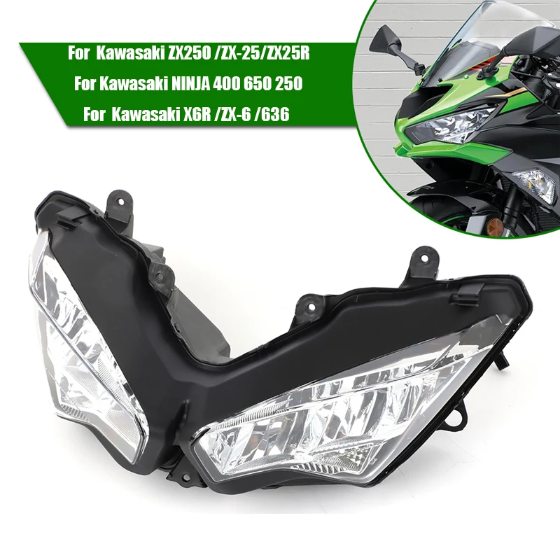 Motorcycle Front Headlight Lamp Assembly Lens For Kawasaki Ninja 400 250 2018-2021 2023 Headlamp ZX6R ZX636 ABS NINJA650 ZX250