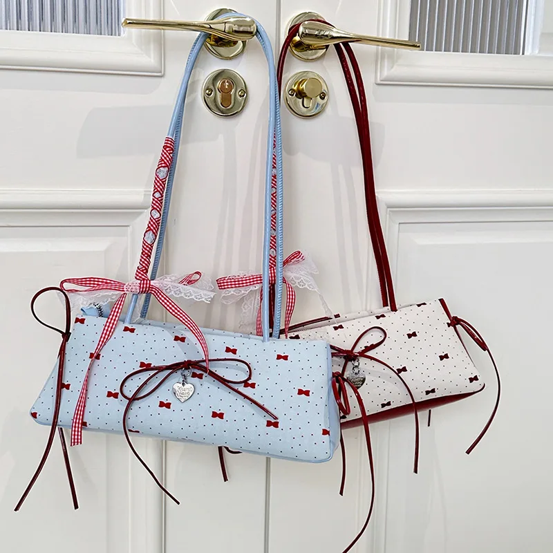 

Korean-style bow tie bag for women 2025 summer new shoulder underarm bag fashionable polka dot handbag