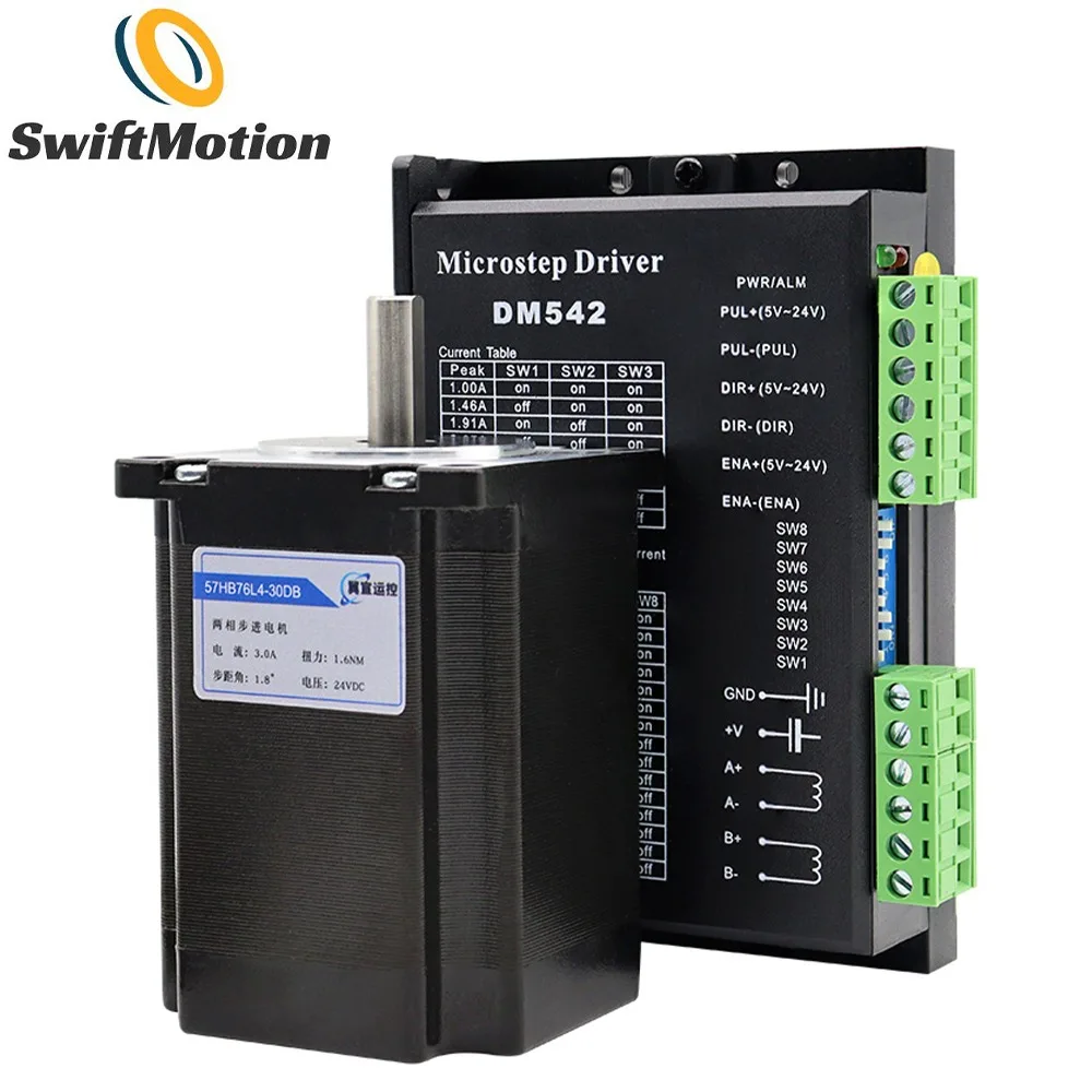 

57 Stepper Motor and Driver Kit – 2 Phase Hybrid Stepper with DM542 Driver, Torque Options 1.2N.m / 2.2N.m / 2.4N.m / 2.6N.m