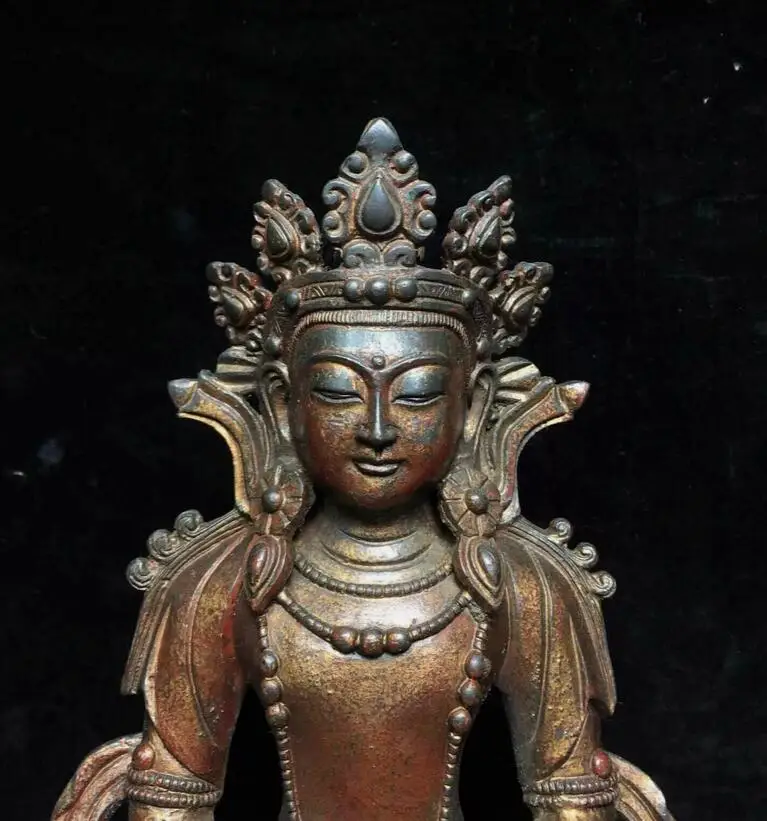 Folk China Buddhism Tibet Temple Bronze Gilt Kwan-Yin Guanyin Buddha Statue