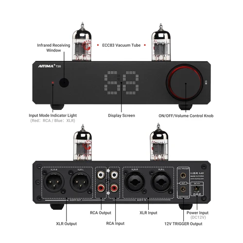 Imagen 2 del producto Preamplificador de tubo de vacío AIYIMA T20 ECC83 preamplificador totalmente equilibrado entrada RCA XLR estéreo HiFi DAC AMP salida de gatillo de 12V
