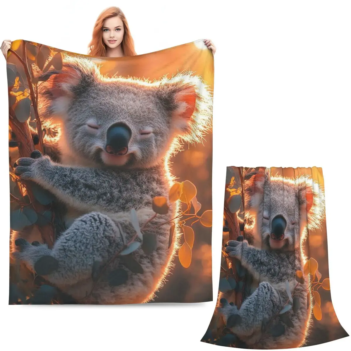 Baby Koala Bear Hug A Branch Blanket Soft Warm Flannel Throw Blanket Cover for Bed Living room Picnic Travel Home Sofa