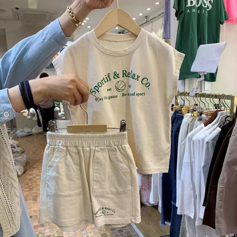 RAISE Summer Children 2PCS Clothes Set 2-6Y Kids Boys Letter Print Tee Vest Suits Elastic Waist Toddler Baby Boys Shorts Outfits