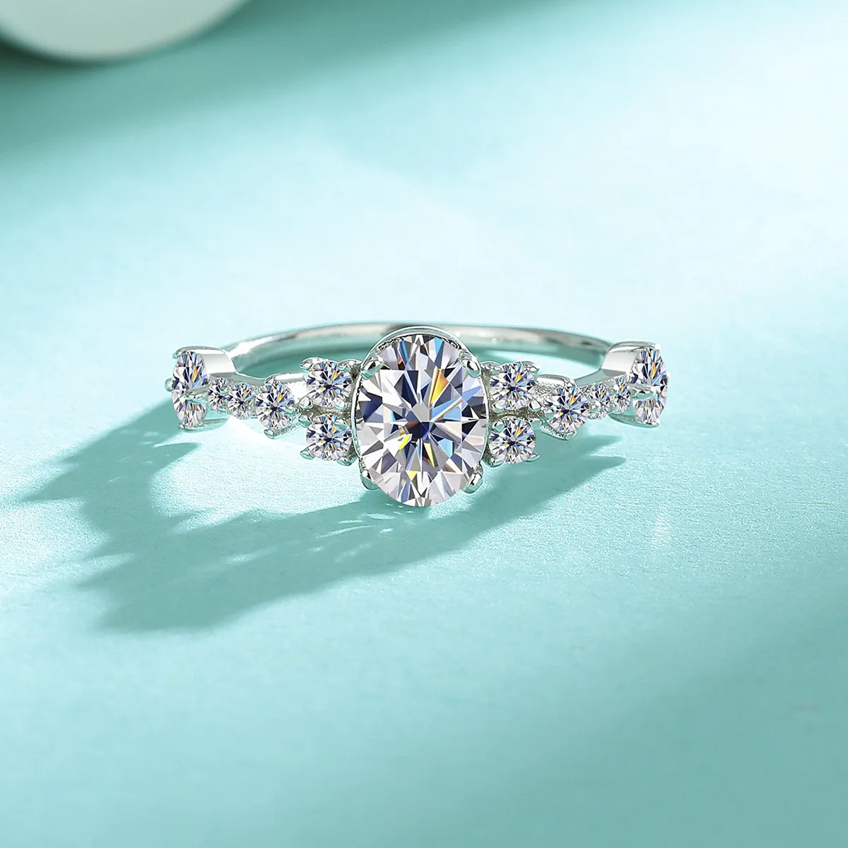 

100% Platinum Pt950 Moissanite Rings 1CT Oval Cut VVS1 Women Band Wedding 18k White Gold Fine Jewelry Gift With GRA Certified
