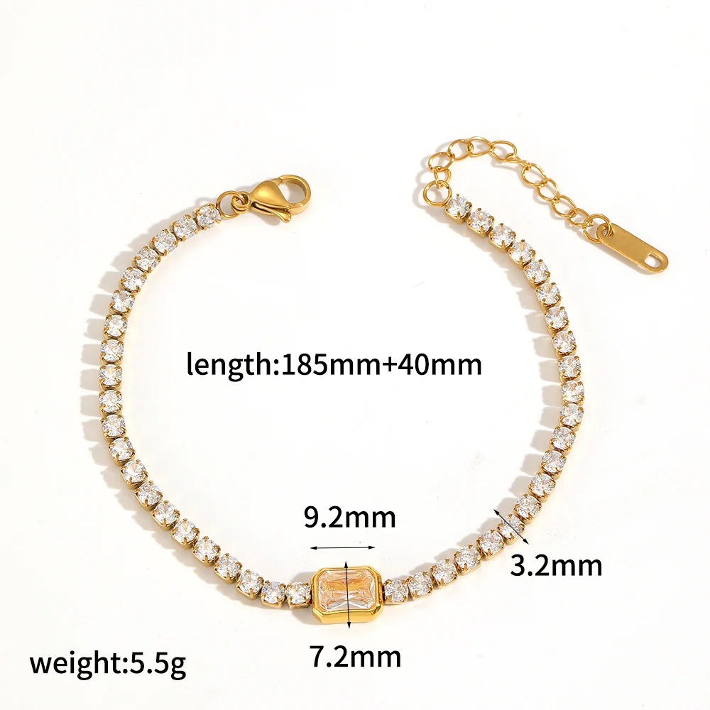 Luxuriöses, glänzendes, weißes Zirkon-Herz-Armband, 18K Goldfarben plattiert, Edelstahl, wasserdicht, Schmuckgeschenke für Damen – Detail 7