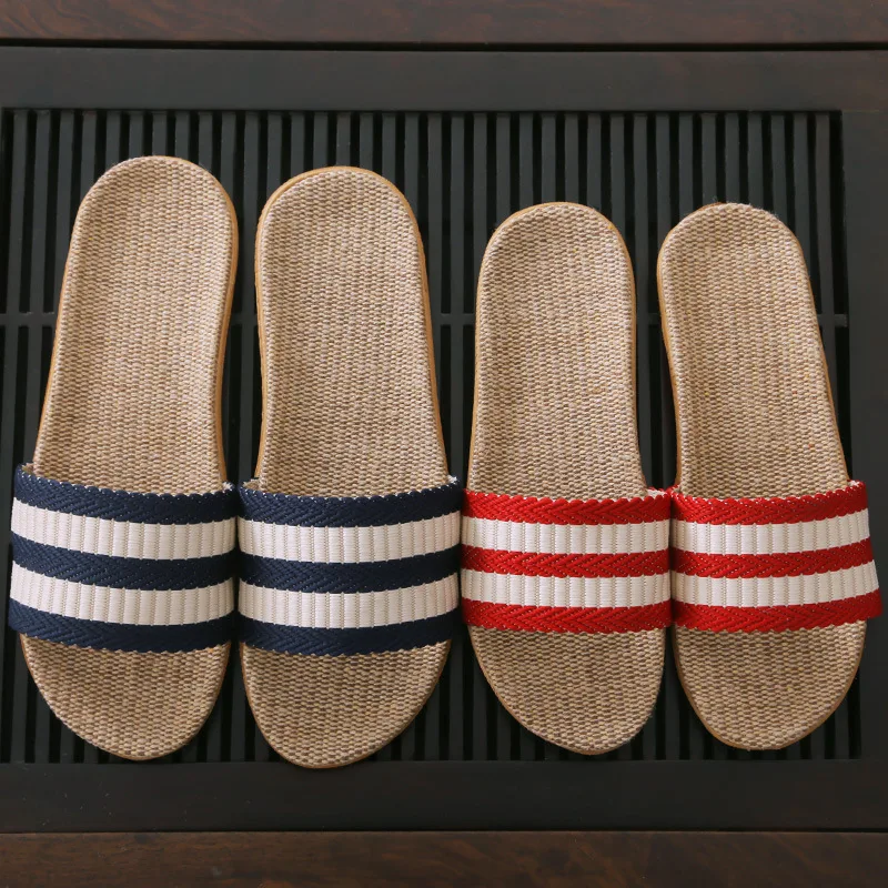 2023 Slippers men and women wooden floor cotton linen slippers home non-slip thick bottom summer cool couple indoor