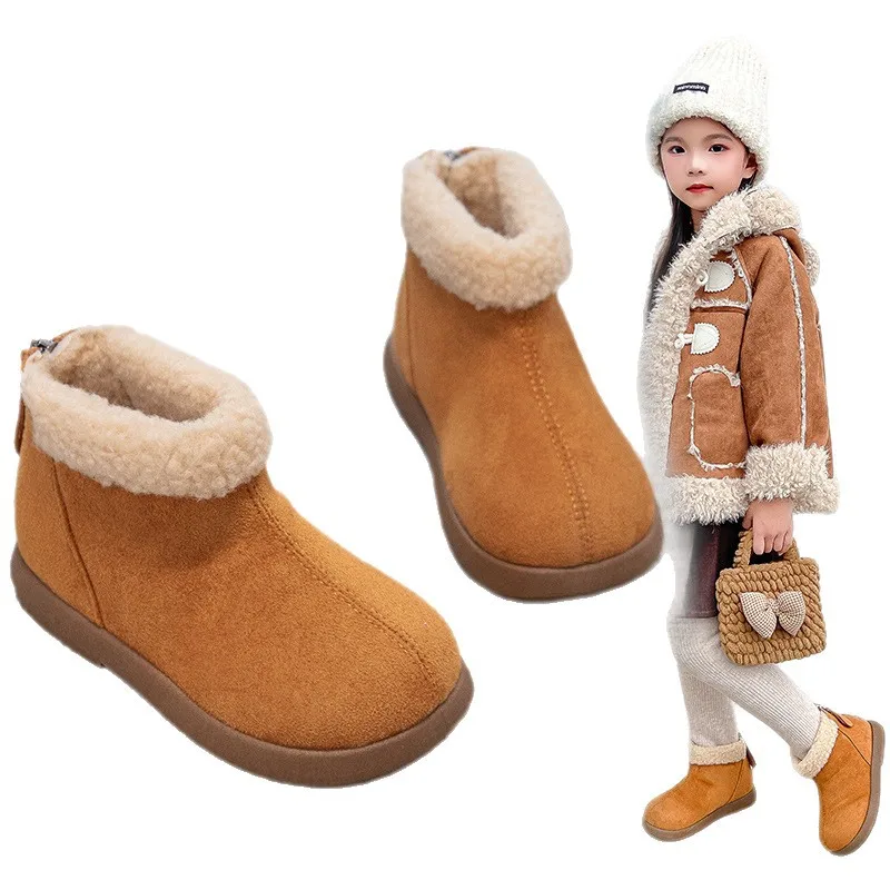 

2025 New Winter Kids Snow Boots Girls Boys Warm Fleece Lined Short Boots Non Slip Cotton Shoes