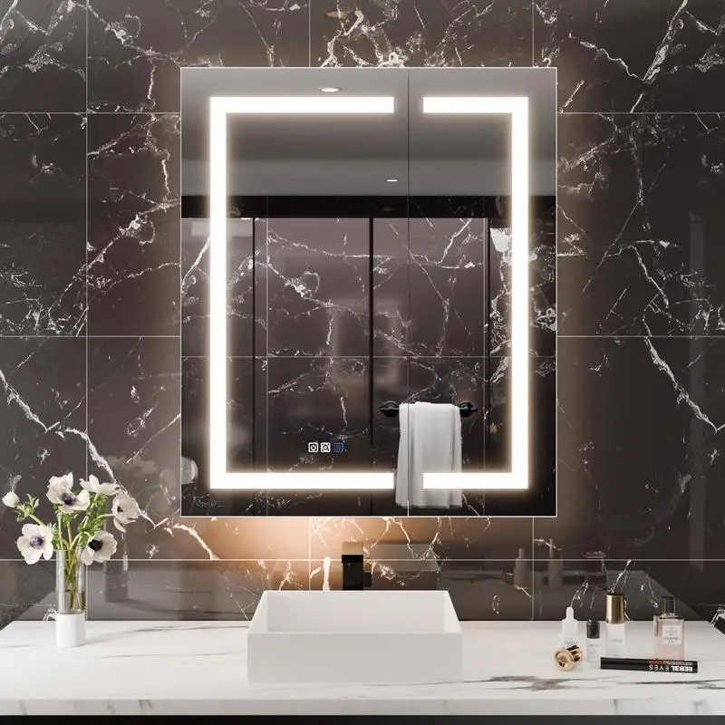 

Smart LED Medicine Cabinet with GFCI Outlet, Blum Hinges, Built-in High-Power Outlet, 30x36 inch, Stepless Dimming, Anti-Fog,