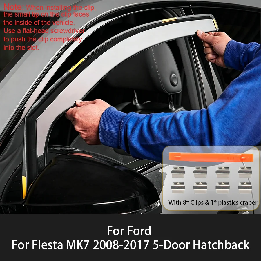 4pc For Ford for Fiesta MK7 2008-2017 5-Door Hatchback Wind Deflectors In-Channel