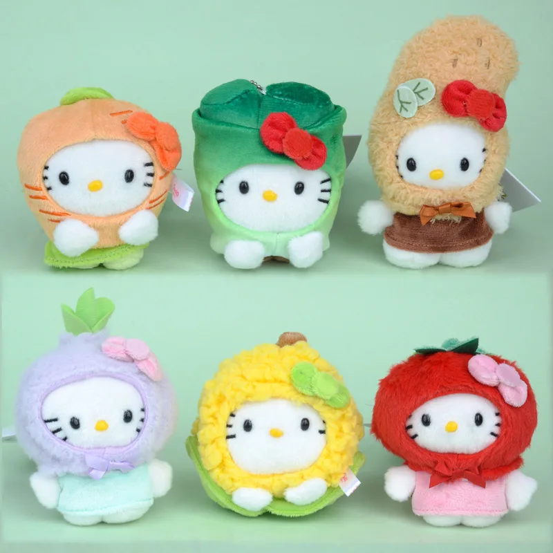 

10Cm Kawaii Hello Kitty Plush Keychain Vegetable Series Plush Toy Fruit Green Onion Plush Toy School Bag Pendant Girly Heart