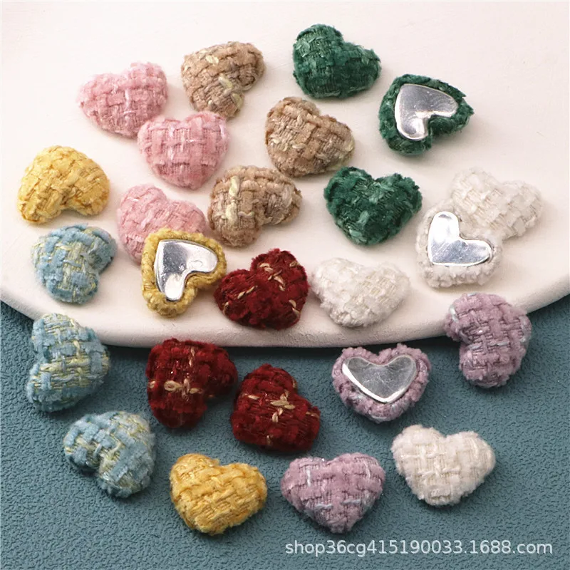 30pcs Mix Colors Woven Fabric Covered Heart Button Flatback DIY Jewelry/Hair Clip Decoration Accessories,17mm