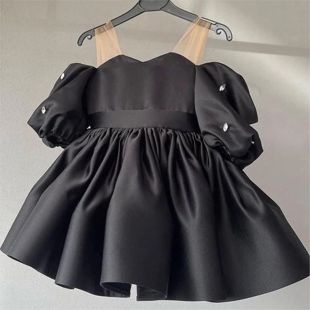 Vestito da bambina tinta unita bambina monospalla maniche a bolle abito da principessa vestidos nias