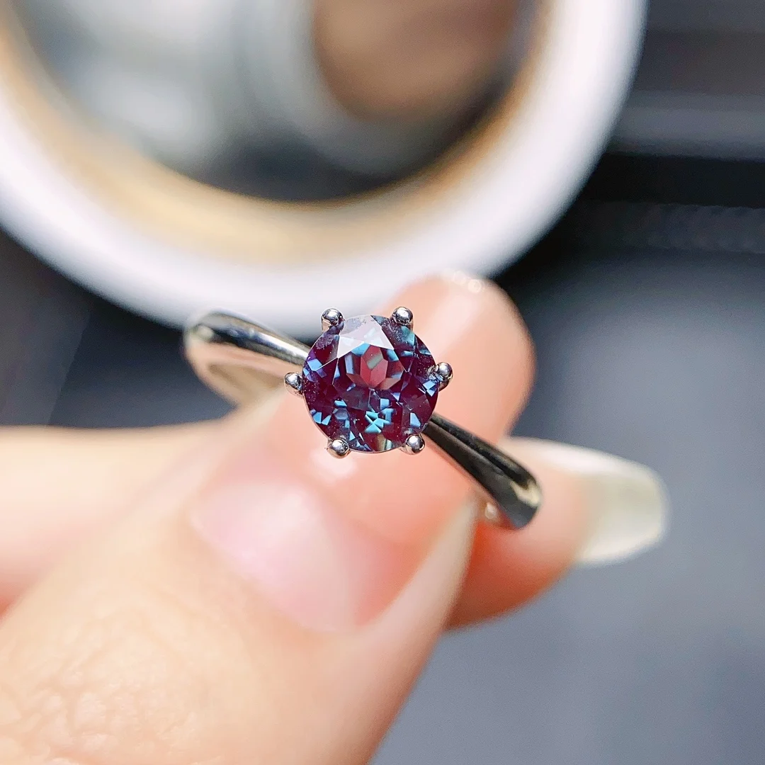 Vintage Alexandrite Engagement Ring Color Changed Ring 925 Silver Six Prong Wedding Ring For Women Gift