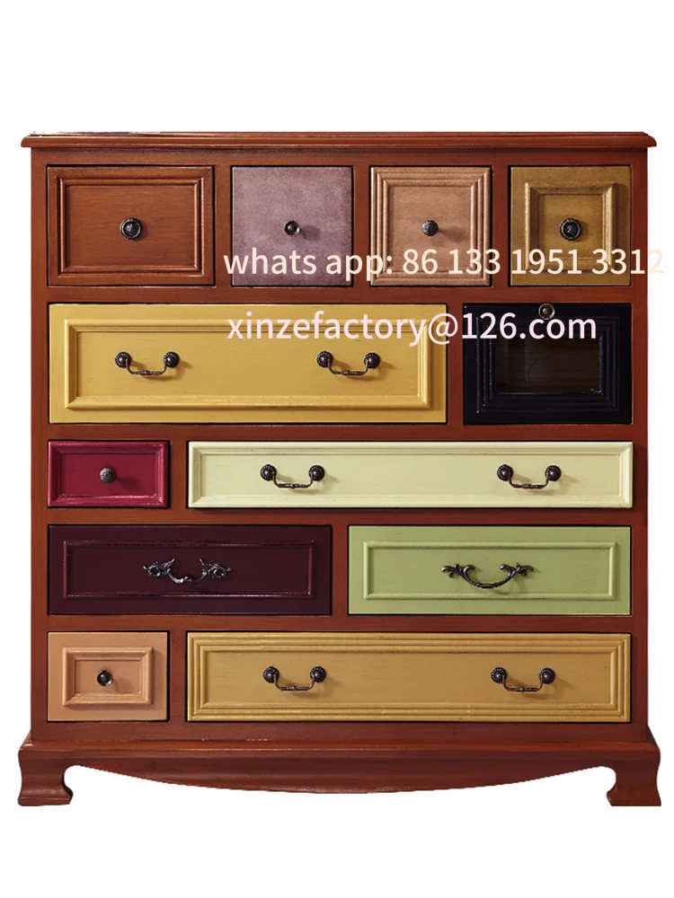

Customizable American country chest solid wood Mediterranean balcony living room storage locker bedroom decorative cabinet wall