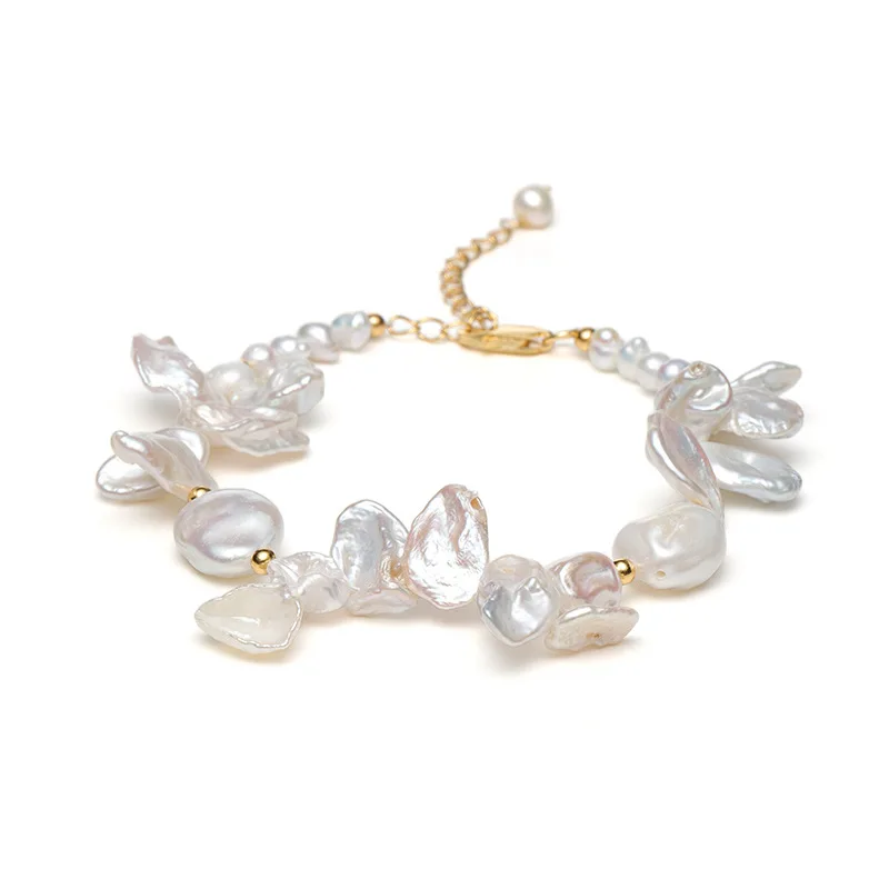 S925 Baroque Freshwater Pearl Bracelet Women, Featuring Small Silver Beads And Pearls