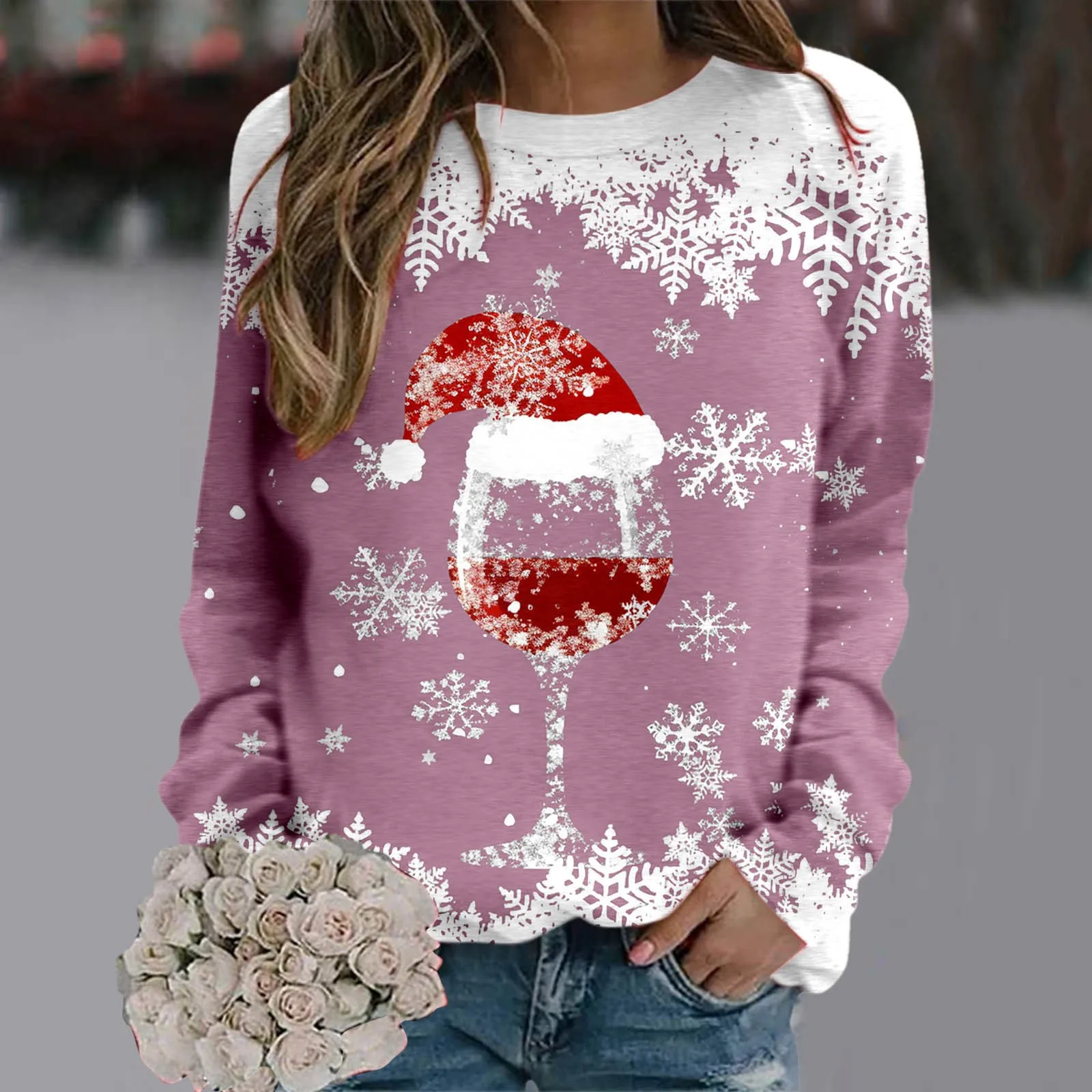 

Women Pullover Fleece Sweatshirt Casual Christmas Sweaters Teen Girls Long Sleeve Crewneck Cute Reindeer Graphic Xmas Shirts