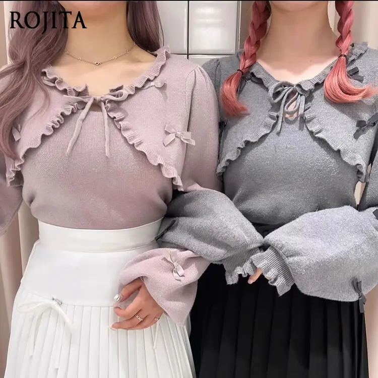 Japanese-style Sweet Ruffled Short Cardigan with Front Tie and Bow + Knitted Camisole Set Women Outfits 2026 Spring New