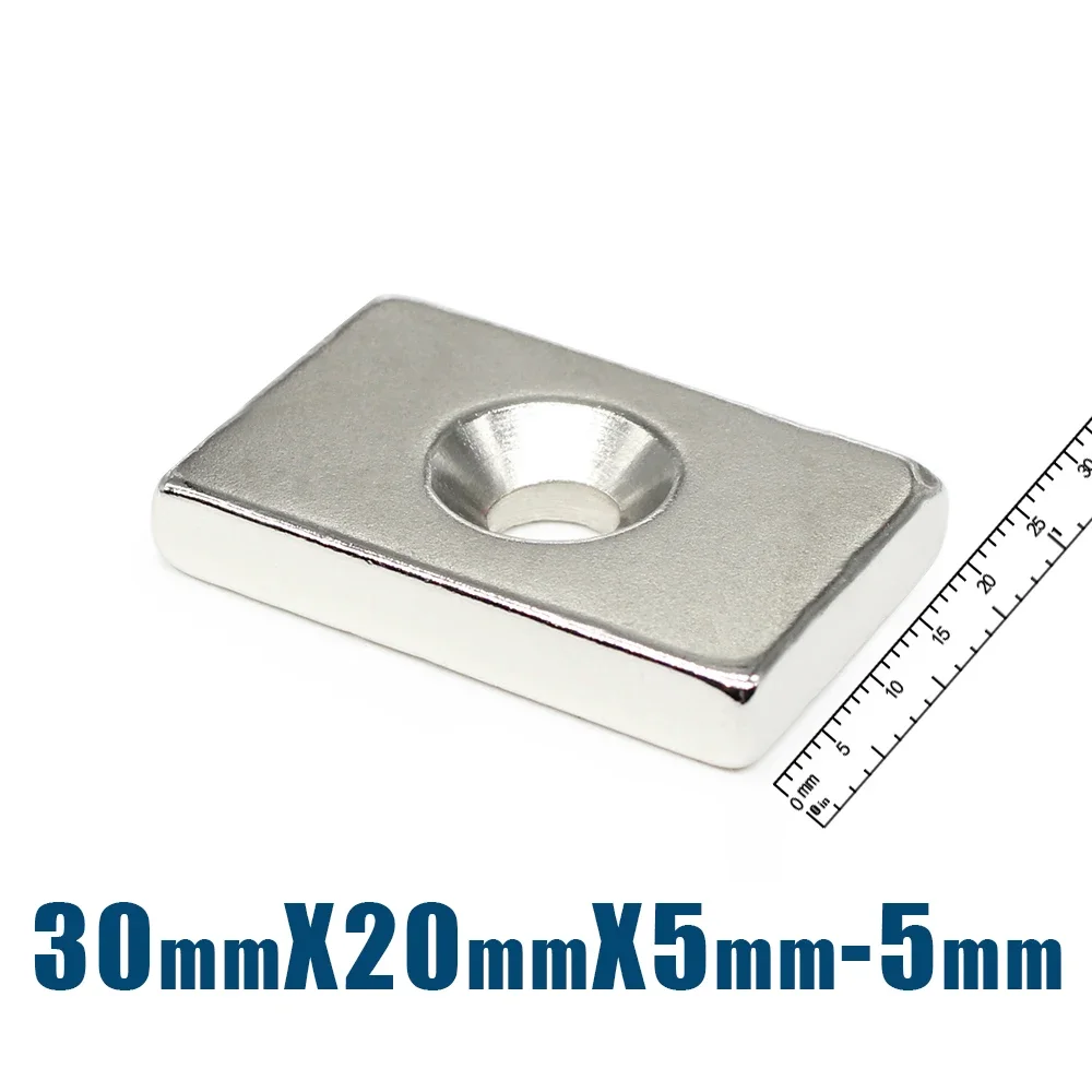 2/5/10/20PCS 30x20x5-5mm Countersunk Square Search Magnet Block Rare Earth Super Strong Neodymium Magnet Magnet Fishing