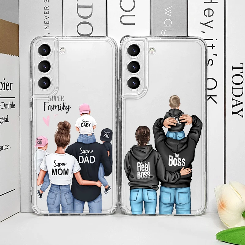 

Super Mom Dad Baby Family Phone Case for Samsung Galaxy S25 S24 S23 S22 S21 S20 Plus Ultra FE A55 A54 Clear Soft Covers Boy Girl