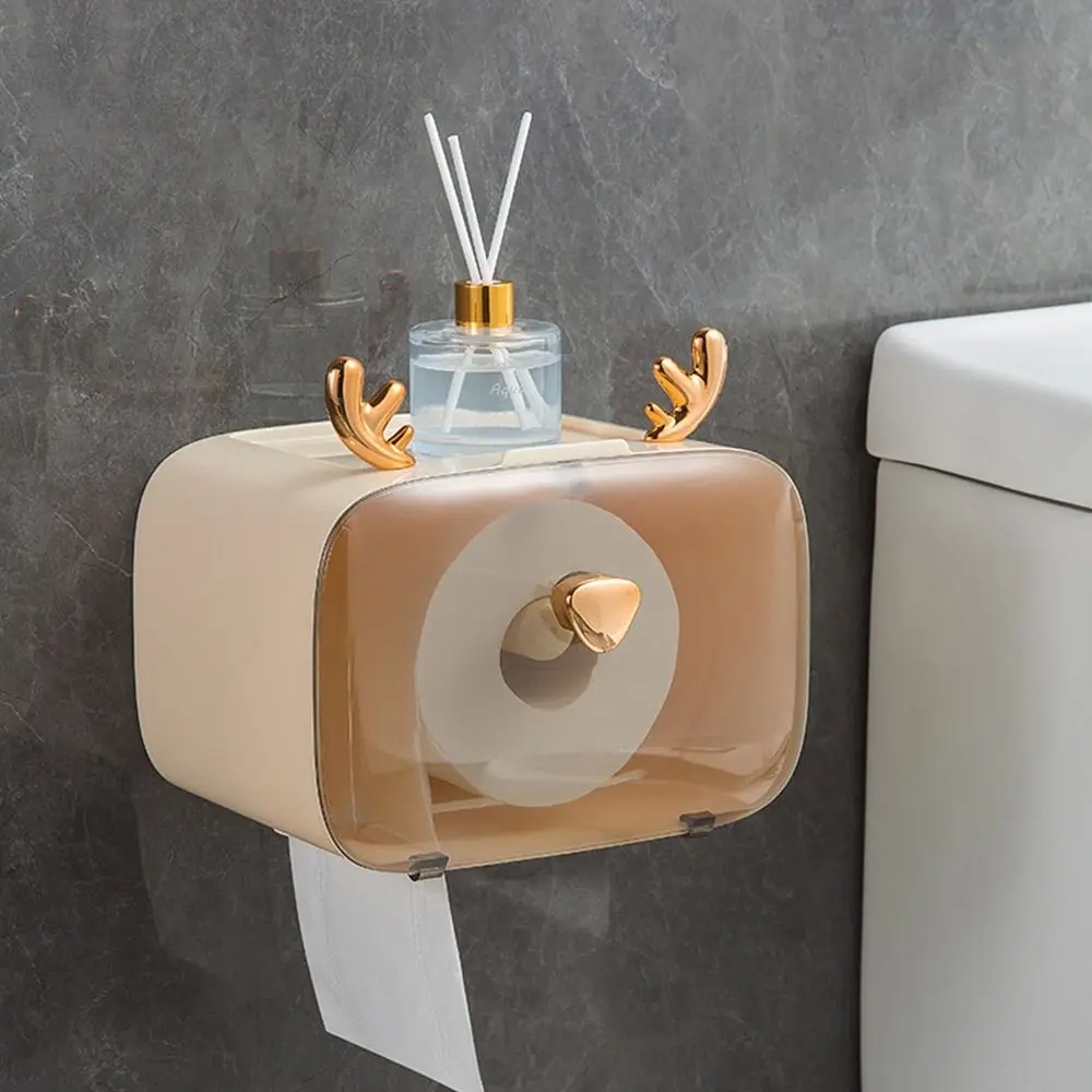 

Wall-mounted Wall Tissue Box Non-punching Deer Antlers Toilet Paper Holder Waterproof Easy To Install Tissue Holder Bathroom