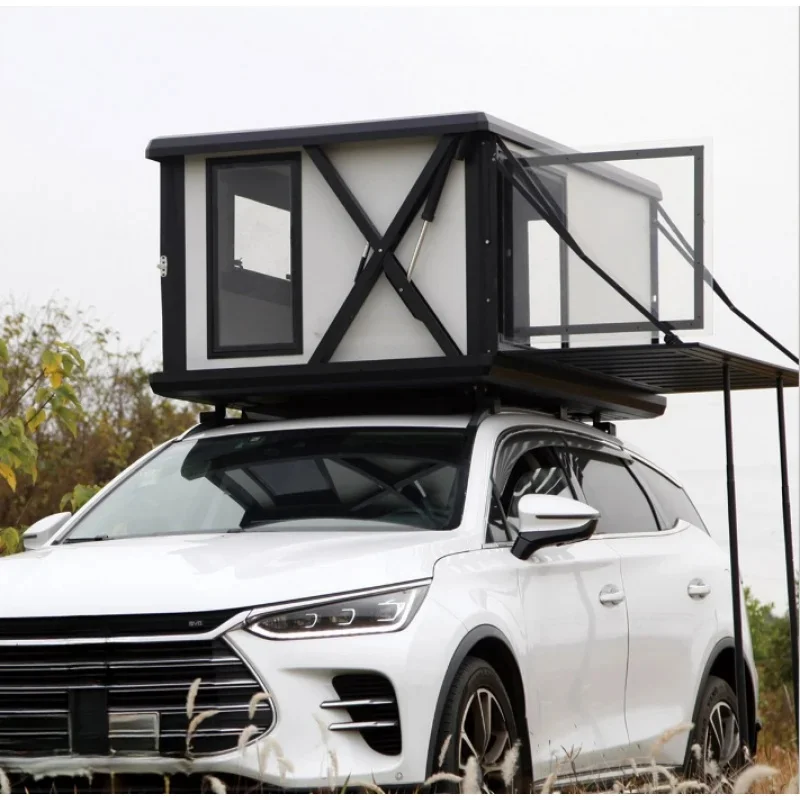 High Quality 2‑4 Person Aluminum Hard Rooftop Tent One Opening With Mattress Off Road Overland Camping Supplies 4