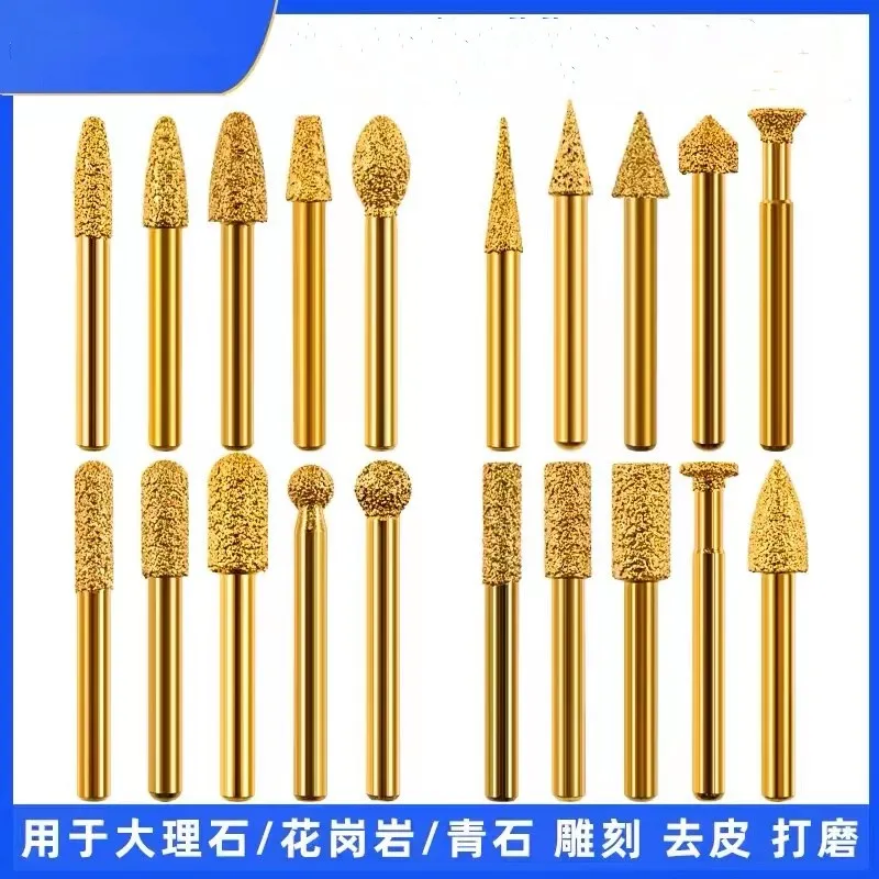 Brazed diamond grinding head 20PCS set cylindrical metal grinding wheel 6mm electric drill grinding head stone carving drill bit