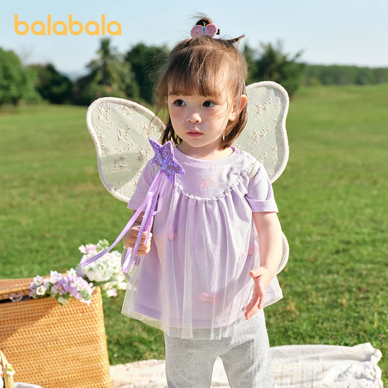 

Balabala Baby Short Sleeve T-Shirt Infant Girls Top 2025 Spring and Summer Outfit Sweet Fashion Pure Cotton for Everyday Style