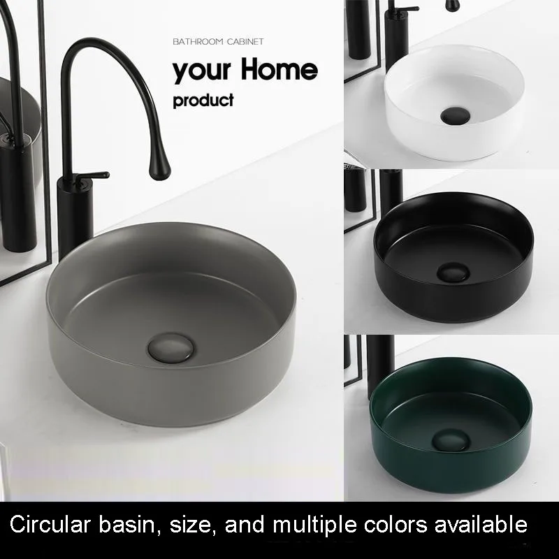 

Nordic Dark Green Countertop Basin, Black Circular Washbasin, Small-Sized Mini Balcony Ceramic Washbasin, Single Basin