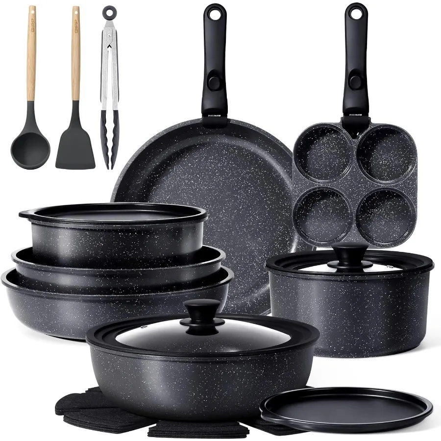

21Piece Ceramic Cookware Set with Detachable Handles for Healthy Cooking NonStick and NonToxic Design Free from PFAS PFOA and P