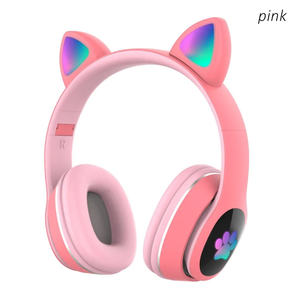 لطيف القط LED سماعات لاسلكية سماعة رأس بخاصية البلوتوث مع هيئة التصنيع العسكري TF Mp3 طفل فتاة الموسيقى ياربود هريرة خوذة سماعة لهدية عيد ميلاد