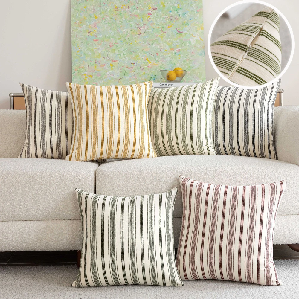 

2PCS Retro Striped Velvet Pillowcase Cojines Zen-Style Living Room Sofa Pillow Cover Removable Washable Headboard Cushion Covers