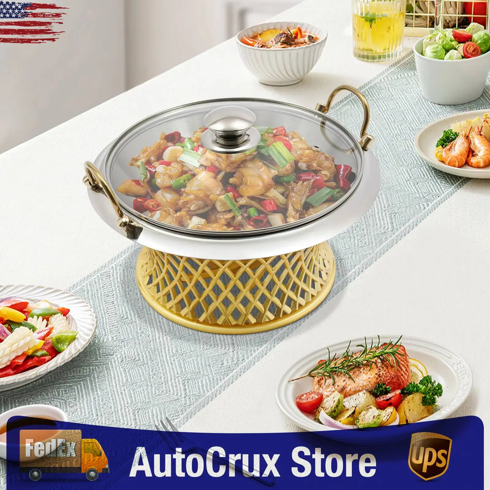 

Подогреватель для еды (чейфинг-дис), золотистый, с ручками, 9,45 дюйма, для фуршета