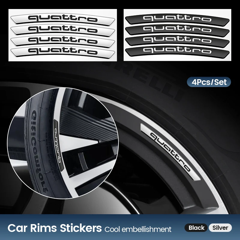 4pcs Aluminum Car Badges Wheels Rims Stickers Auto Decoration For Audi QUATTRO S Line Q3 Q5 Q7 RS3 RS4 RS5 A3 A4 B5 B7 B9 8p 8V