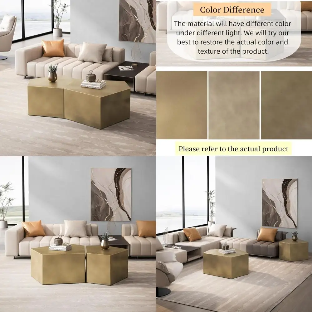 Modern 2-Piece Pentagon Nesting Coffee and End Table Set