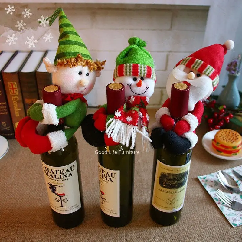 

Christmas Decorations Santa Claus Wine Bottle Set Champagne Wine Bag Knitted Wine Set Hotel Restaurant Holiday Arrangemen