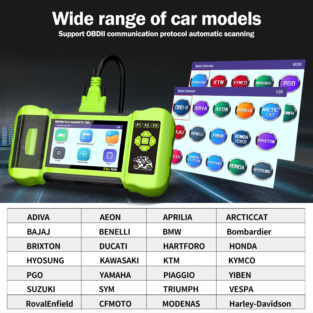 2025 jdiag m300 ferramenta de diagnóstico da motocicleta obd2 scanner ferramentas diagnóstico da motocicleta abs motor para bmw ducati harley honda