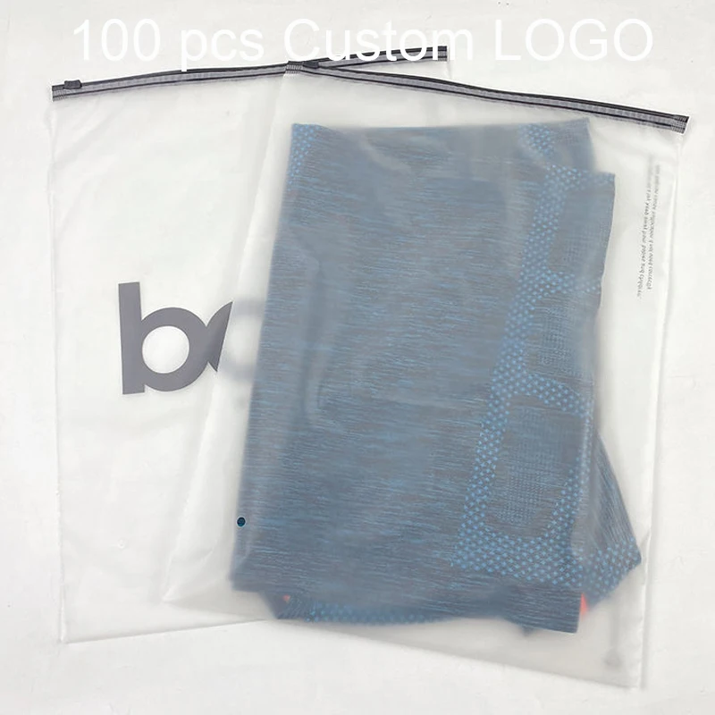 wholesale custom logo frosted plastic bag clothes zip lock self sealing bag clothing packaging frosted zipper bags printed logo