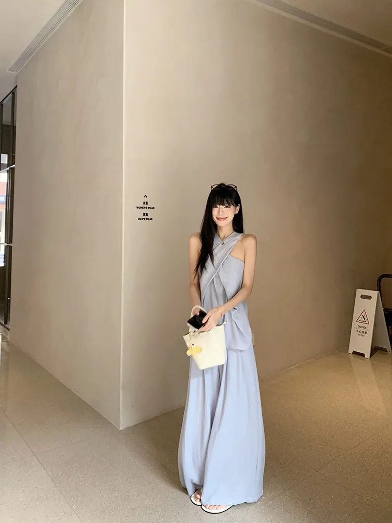 

Rizzma Design Cross Backless Sleeveless Top Women's Summer Loose Slimming Wide Leg Casual Long Pants Set Casual Style