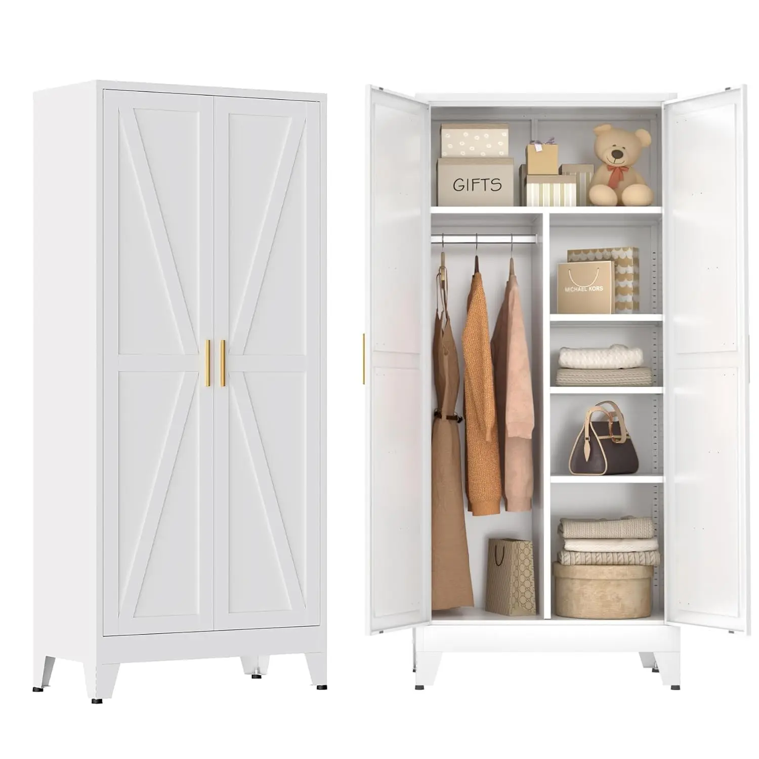 Metal Combination Cabinet, Utility Storage Cabinet with 4 Shelves, Farmhouse Pantry Closet with Doors, 71" Tall, Customized