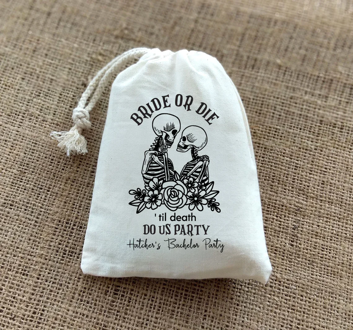 

20 PCS Til Death Do Us Party - Bride or Die - Custom Bachelorette Bag - RIP Last Name Bags - Custom Wedding bag - Bach Party Tot