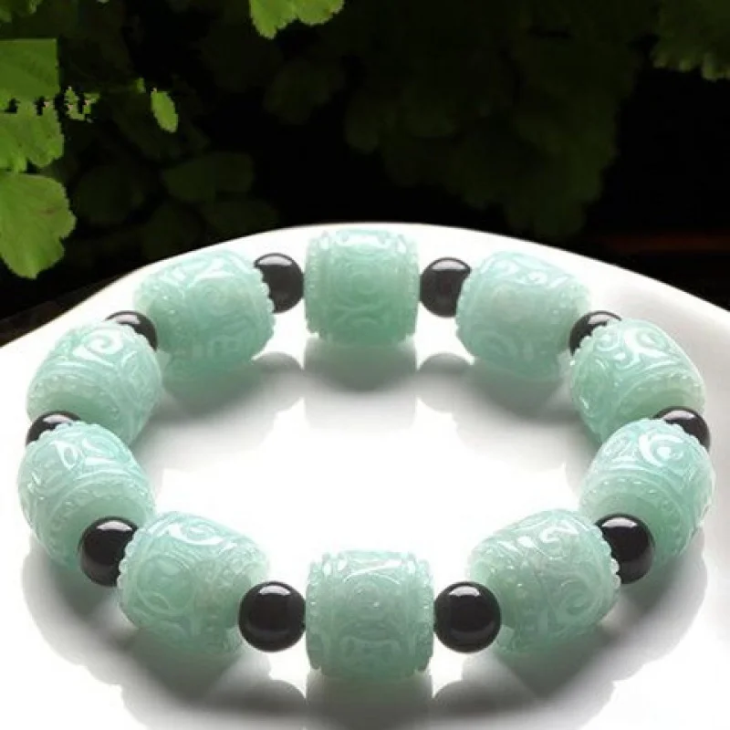 Natural Myanmar Fake Jadeite as Right as Rain Bracelet Men's Light Green Jade Beads Couple Style