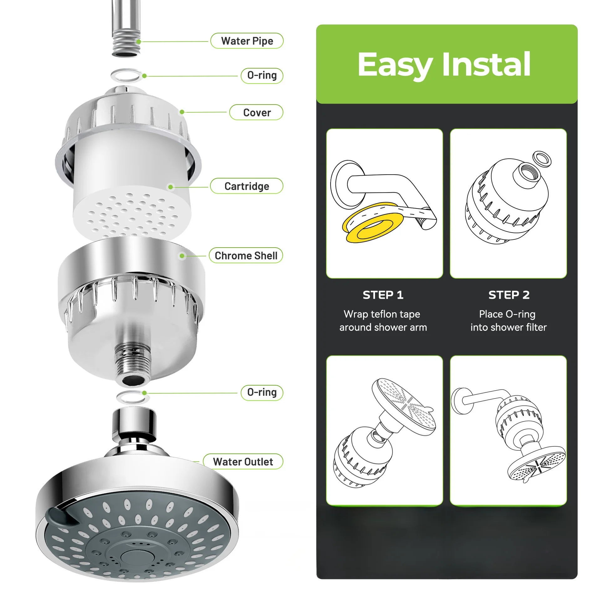 

Bathroom Shower Water Filter Cartridges 20 Stage Hard Water Softener Shower and Tap Filter Bath Water Purifier Pre-filter