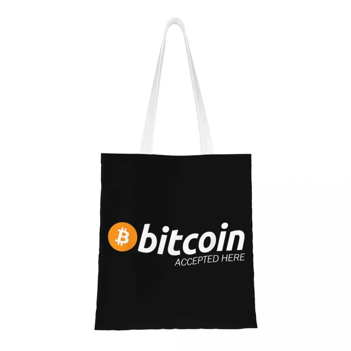 Custom Human Bitcoin Wallet Bitcoin Accepted Here Groceries Shopping Bags Printed Canvas Shopper Shoulder Tote Bag Handbag