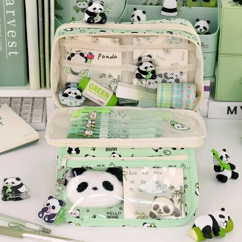 9-Layer Large Capacity Pen Bag Capybara/Panda Canvas Pencil Case Creative Simple Stationery Storage Pouch Lovely Student Gift